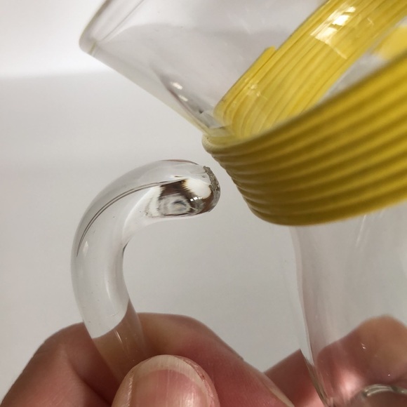 Vintage Rubel Crystal Retro Sugar Creamer Yellow Banding Trim And Wood Beads - Picture 5 of 15